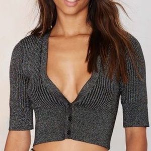 Nasty Gal Silver Cropped Cardigan